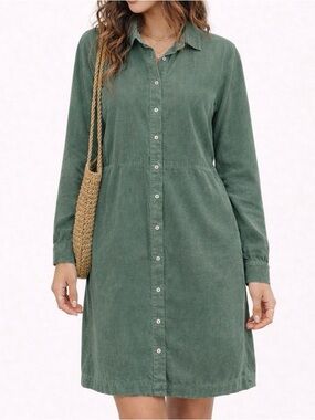 J.Crew Olive Cotton Corduroy Shirt Dress Button Front Size 14 NWT